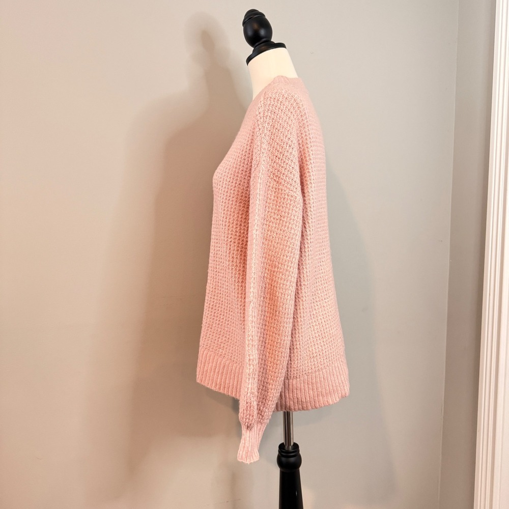 American Eagle Pink Waffle Knit Crew Neck Long Sleeve Sweater Size S - Picture 4 of 14